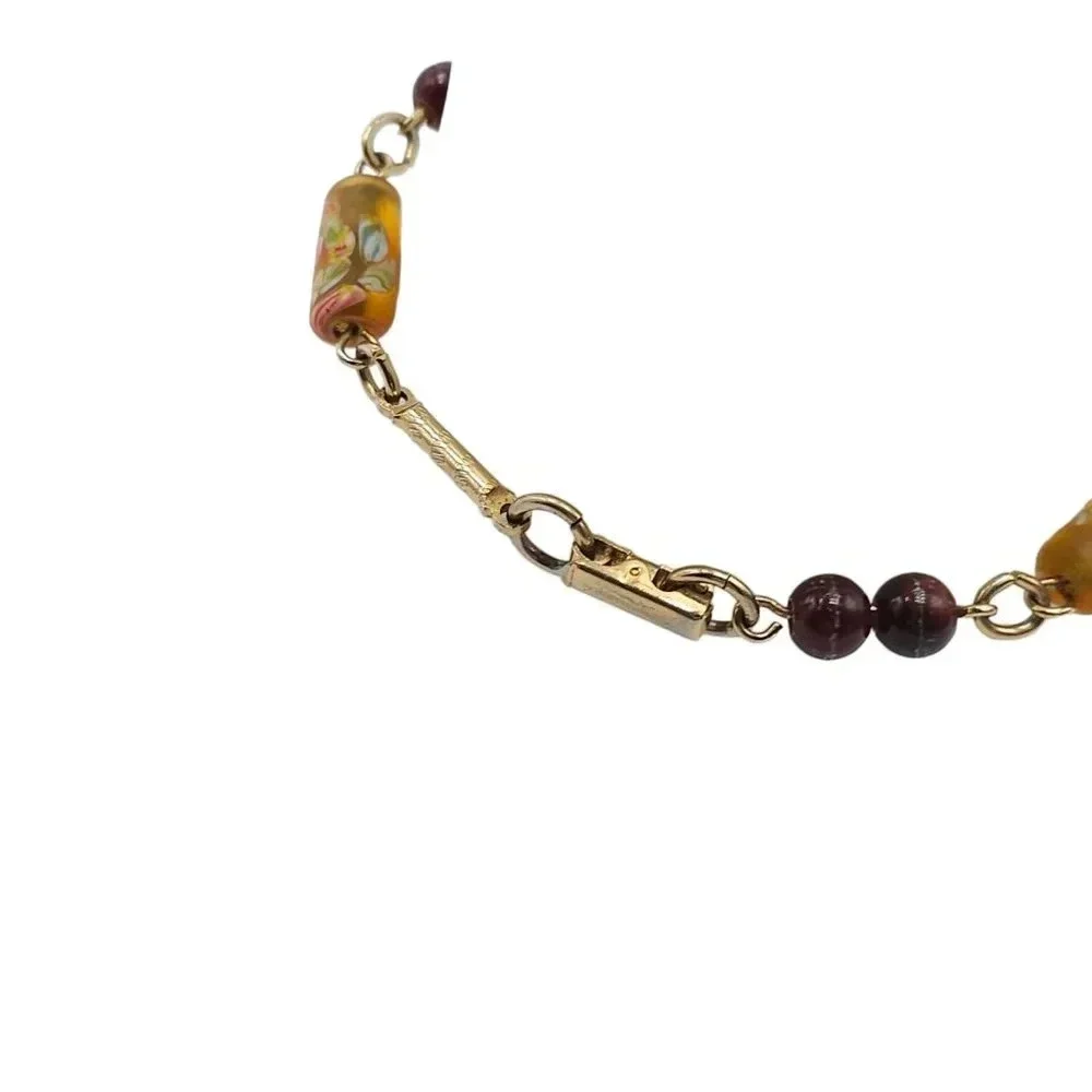 Sarah Coventry Brown Beaded Station Link Bangle Bracelet Gold Tone Vintage